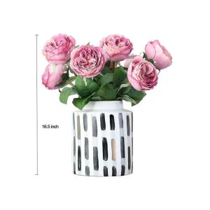 Kunstblumen Künstlicher Rosen-Pfingstrosen-Seidenblumenstrauß mit Vase, echte Haptik für drinnen und draußen, Hochzeitsfeier, Heimdekoration für jeden Anlass
