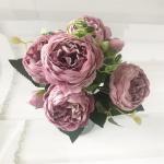 Rose Pink Silk Peony Bloemen Boeket 5 Grote Hoofd en 4 Knoppen Nep Bloemen voor Thuis Bruiloft Decoratie Indoor (J,6 * 30cm)