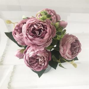 Rose Pink Silk Peony Bloemen Boeket 5 Grote Hoofd en 4 Knoppen Nep Bloemen voor Thuis Bruiloft Decoratie Indoor (J,6 * 30cm)