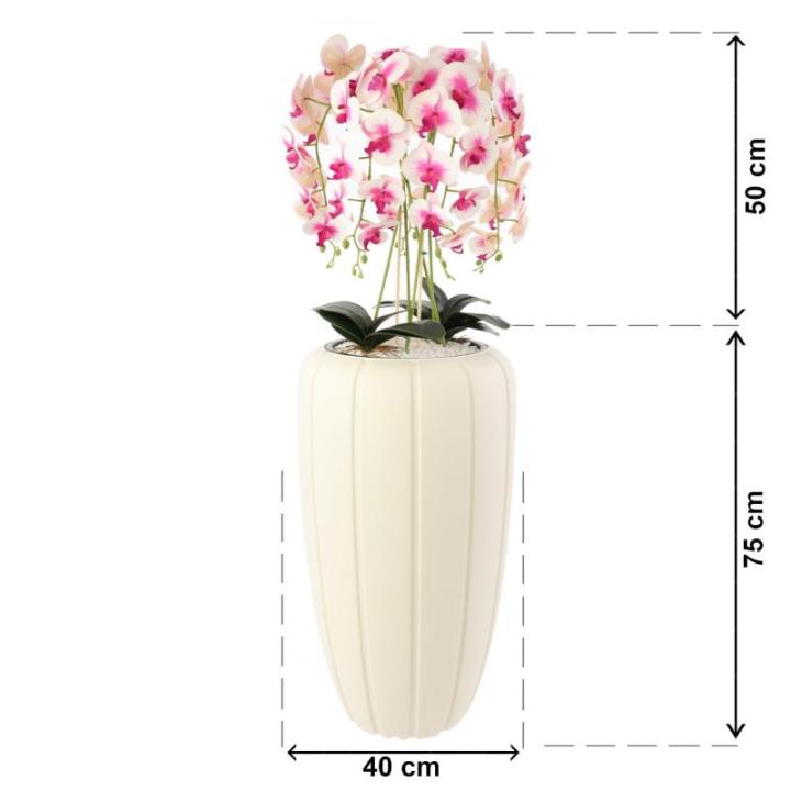 Kunstorchidee, cascade, bloemenboeket, crèmerosa in pot, crème, 125 cm hoog, rubberen bloemen, 5 scheuten, decoratie voor thuiskantoor