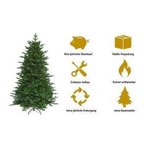 23005 180 cm kunstkerstboom PE/PVC (Ø ca. 122 cm) met 1422 punten, snel op te bouwen klapscherm, natuurgetrouwe spuitgietelementen, dennenboom incl. metalen standaard