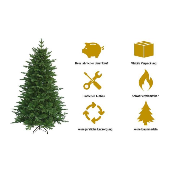 23005 240 cm kunstkerstboom PE/PVC (Ø ca. 152 cm) met 2366 punten, snel op te bouwen klapscherm, natuurgetrouwe spuitgietelementen, dennenboom incl. metalen kerstboomstandaard