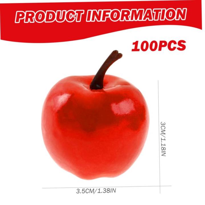 Kunstappels, 100 stuks plastic appels, 3 x 3 cm, levensechte rode mini-appels, doe-het-zelf nep fruit voor thuis, tafel, feest, kerstboomdecoratie, rood, plastic appels