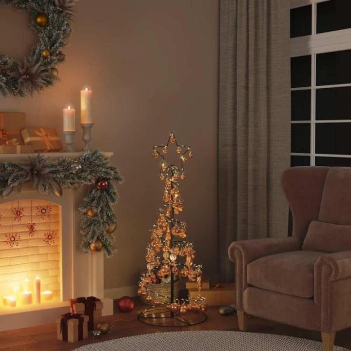 Kerstboom kegelvorm met ballen 80 leds warm wit 120 cm