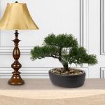 Kunstbonsai Natuurgetrouwe kunstplant, kunstboom, bonsai, ceder, grenen, podocarpus, plastic plant, kunstplant met keramische pot in zwart, voor badkamerdecoratie, desktop, kantoor