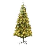 Weihnachtsbaum mit Beleuchtung und Kiefernzapfen Grün 225 cm Christbaum Dekobaum mit Ständer Kunstbaum Tannenbaum Weihnachten Künstlicher Weihnachtsbaum für Weihnachtsdeko