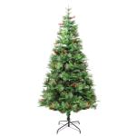 Weihnachtsbaum mit Beleuchtung und Kiefernzapfen Grün 225 cm Christbaum Dekobaum mit Ständer Kunstbaum Tannenbaum Weihnachten Künstlicher Weihnachtsbaum für Weihnachtsdeko