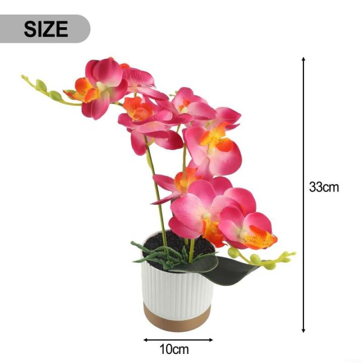 Künstliche Blume Phalaenopsis Bonsai Dekoration Künstliche Orchidee Blume lebensechte künstliche Blume Display in Weißgoldrand Topf (Rose Red)