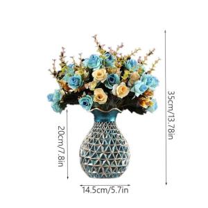 Kunstblumen Künstliche Blumen mit Topf, künstliche Seidenrose mit Harzvase für Heimbüro-Dekoration, Tischdekoration, Badezimmer-Ornamente für jeden Anlass