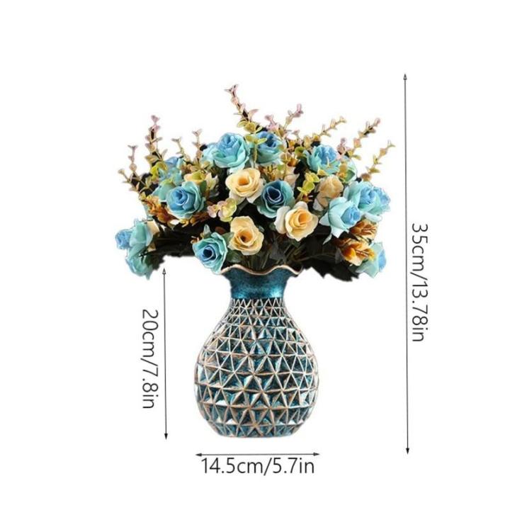 Kunstblumen Künstliche Blumen mit Topf, künstliche Seidenrose mit Harzvase für Heimbüro-Dekoration, Tischdekoration, Badezimmer-Ornamente für jeden Anlass