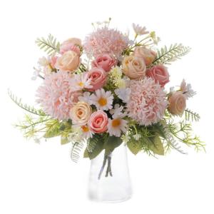 , nep roos zijde hortensia boeket decor plastic zonnebloemen bloemstukken bruiloft decoratie tafel centerpieces 3 verpakkingen (roze)