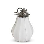 K&K Interiors 41552D-WH-1 32,5 cm weißer Spaltleder-Kürbis mit Metallblättern