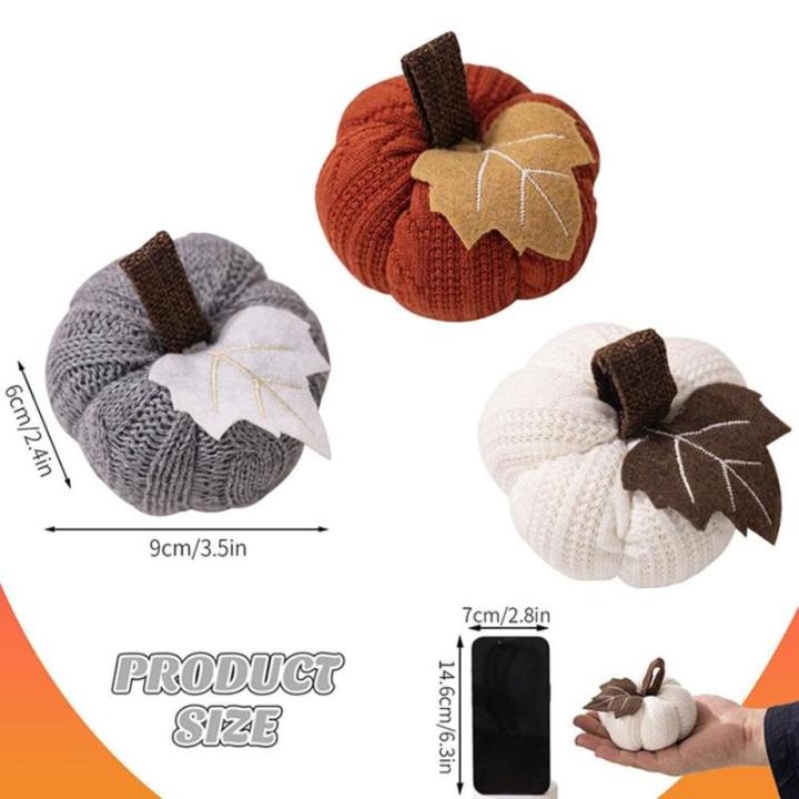 3 Stück künstliche Herbsternte gehäkelte Kürbisse, kleiner gestrickter Kürbis-Anhänger, Dekoration für Thanksgiving, Halloween, Herbst, Festival, Kaminsims, Tischdekoration