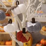 3 Stück künstliche Herbsternte gehäkelte Kürbisse, kleiner gestrickter Kürbis-Anhänger, Dekoration für Thanksgiving, Halloween, Herbst, Festival, Kaminsims, Tischdekoration