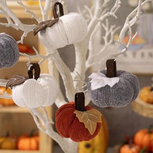 3 Stück künstliche Herbsternte gehäkelte Kürbisse, kleiner gestrickter Kürbis-Anhänger, Dekoration für Thanksgiving, Halloween, Herbst, Festival, Kaminsims, Tischdekoration