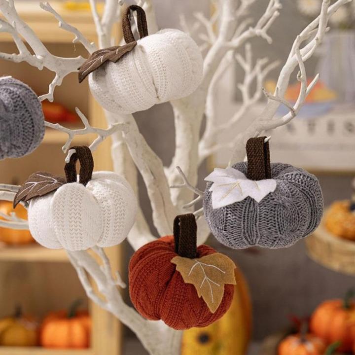 3 Stück künstliche Herbsternte gehäkelte Kürbisse, kleiner gestrickter Kürbis-Anhänger, Dekoration für Thanksgiving, Halloween, Herbst, Festival, Kaminsims, Tischdekoration