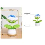 Kunstbloem roos gehaakte bloemen potplant, mini gebreide bloempot, kleine handgemaakte gehaakte bloem voor thuiskantoor tafeldecoratie, cadeau voor haar Valentijnsdag (1, wit blauw