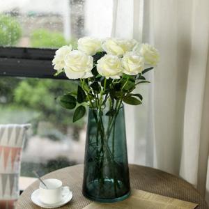 Kunstmatige Zijde Roos Bloem Enkele Stam Levensechte Nep Roos voor Bruiloft Boeket Bloemenarrangementen Huis Feest Bloemstuk Decoratie, 10 stuks (Gebroken Wit)