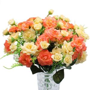 4 stuks kunstrozenbloemen, nepboeket, kunstzijde, bloemplanten, bloemstuk voor doe-het-zelf, binnen, buiten, keukentafel, tuinkantoor, bruiloftsfeestdecor - rood en champagne