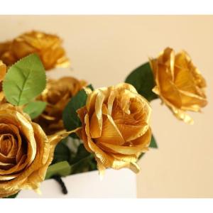 12 stuks Kunstmatige Rozen, 53cm Kunstrozen Enkele Lange Steel , Realistische voor Bruiloftsboeket, Thuis Tuin Woonkamer Hotel Kantoor Decoratie (Gold)