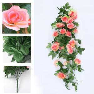 2 stuks kunstbloemen, hangende rozen, kunstbloemen, 95 cm, hangende bloemen, rozenrank, kunsthangplanten, zijden bloemen, plastic bloemen, bruiloftsdecoratie, tuin, muur (wit + cha