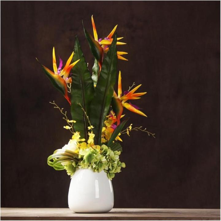 Kunstblumen Lebendige orangefarbene künstliche Blumen – PU-Kunstblumen, Keramiktopf, schickes Herzstück für Wohnzimmer, Hochzeiten, Innendekoration für jeden Anlass