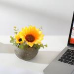Kunstbloem zonnebloem met pot, combinatie van namaakzijde zonnebloemen en groen, kleine pot voor slaapkamer, feest, bruiloft, decoraties (1, zonnebloem)