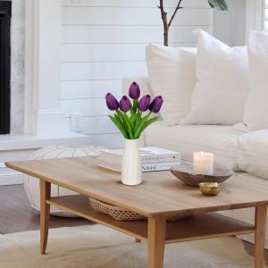 Kunstbloemen, kunsttulpen, net als echte echte tulpen, hoogte 30 cm, met vaas van keramiek, decoratieve kunstplant (paars)