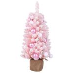 Künstlicher Weihnachtsbaum 90cm, Kleiner Dekobaum, Tannenbaum mit natürlichen Baumwollbällchen & Dekorativen Kugeln, Christbaum mit 136 Spitzen, Kunstbaum für innen (Rosa)