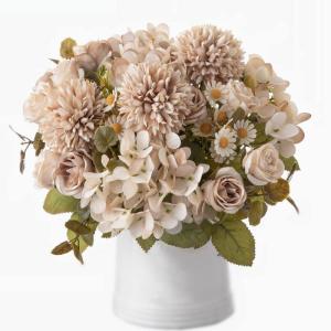 Künstliche Blumen,Kunstblumen wie echt Blumen Deko Künstlich Pfingstrose Seide Hortensien Dekoration Blumenarrangements Hochzeit Blumenstrauß(Hellbraun)