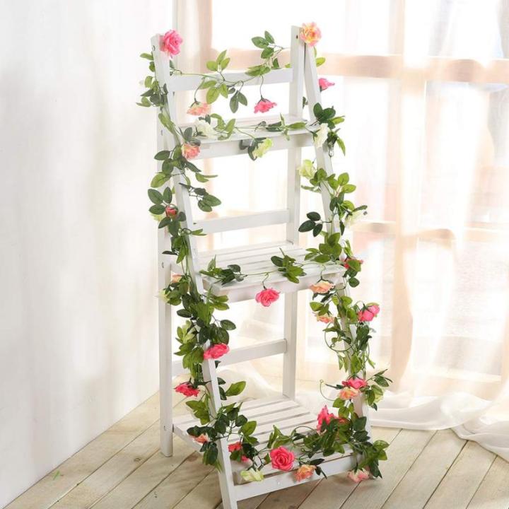 2 stuks 240 cm lange tweekleurige kunstrozenslinger wijn hangen zijde bloem kunstmatige bloem decoratie voor buiten- en binnen, bruiloft, muur (wit)