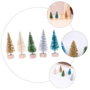 27-teiliges Set Mini-Weihnachtsbaum Mini-Kiefer Mattierte Girlande Künstlicher Weihnachtsbaum Vorbeleuchteter Weihnachtsbaum Weihnachtsdorfbäume Kerzenringe Kranz Sisal-Seide