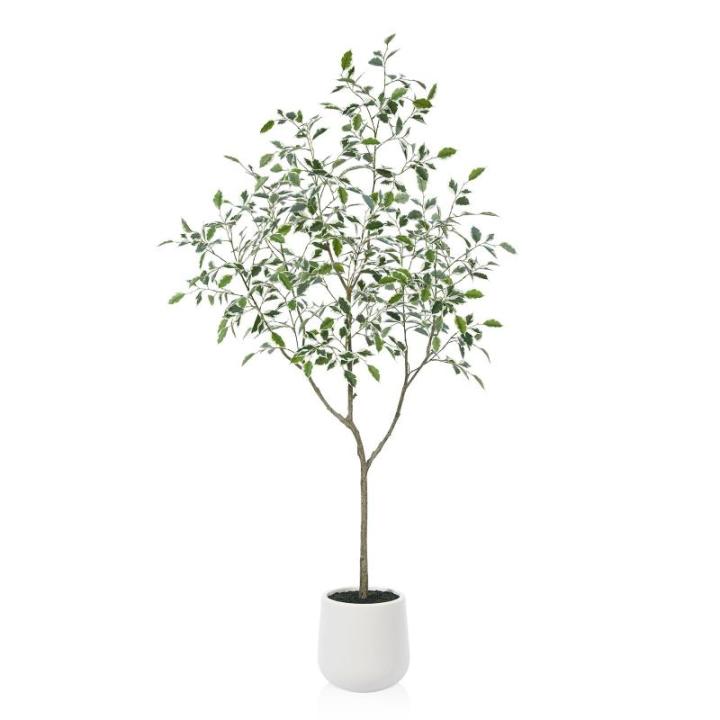 Ficus Benjamina Kunstplant 180 cm, witte pot, nep tropische plastic , groot voor woondecoratie, slaapkamer, tuin (1 stuks)
