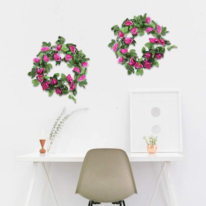 guirlande met kunstrozen, 2 stuks, 220 cm, hangende bloemen van zijde voor outdoor, indoor, bruiloft, badkamer en wanddecoratie (paars)