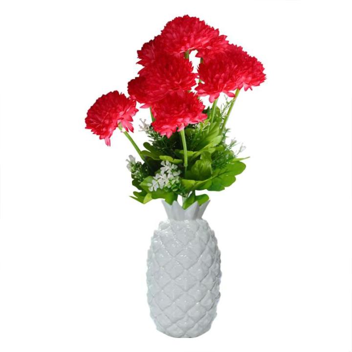 Künstliche Blumen Unechte Pompon-Chrysantheme Kunstblumen Innen Rot Seidenblumen Dekoration für Haus, Garten, Büro, Küche, Tisch