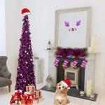 Kunstkerstboom met standaard, 1,5 m, opvouwbare pop-up kerstboom met pailletten voor Kerstmis, feestbenodigdheden, huisdecoratie, dieppaars