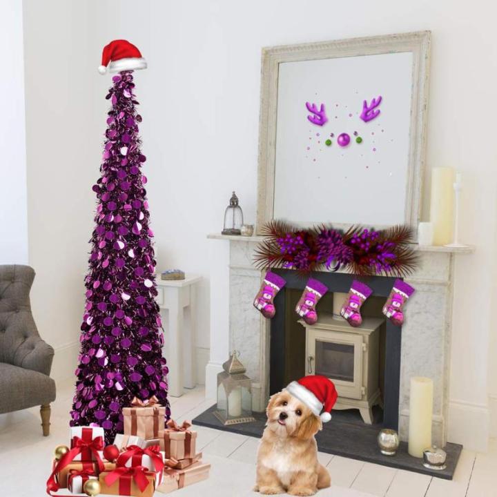 Kunstkerstboom met standaard, 1,5 m, opvouwbare pop-up kerstboom met pailletten voor Kerstmis, feestbenodigdheden, huisdecoratie, dieppaars