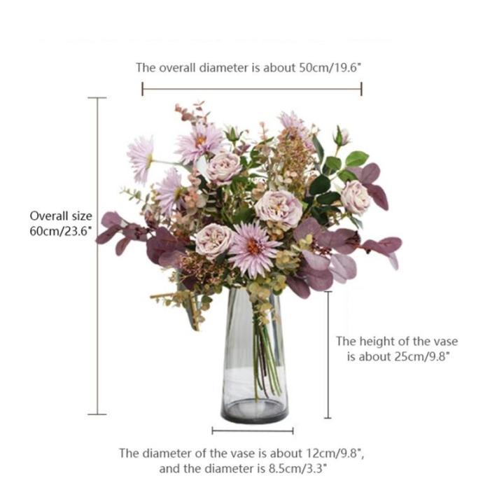 Kunstblumen Künstliche Blumen mit Glasvase, künstliche Pflanzen für den Innenbereich, künstliche Blumenarrangements, Seidenblumen für den Hausgarten, Terrassendekoration für 