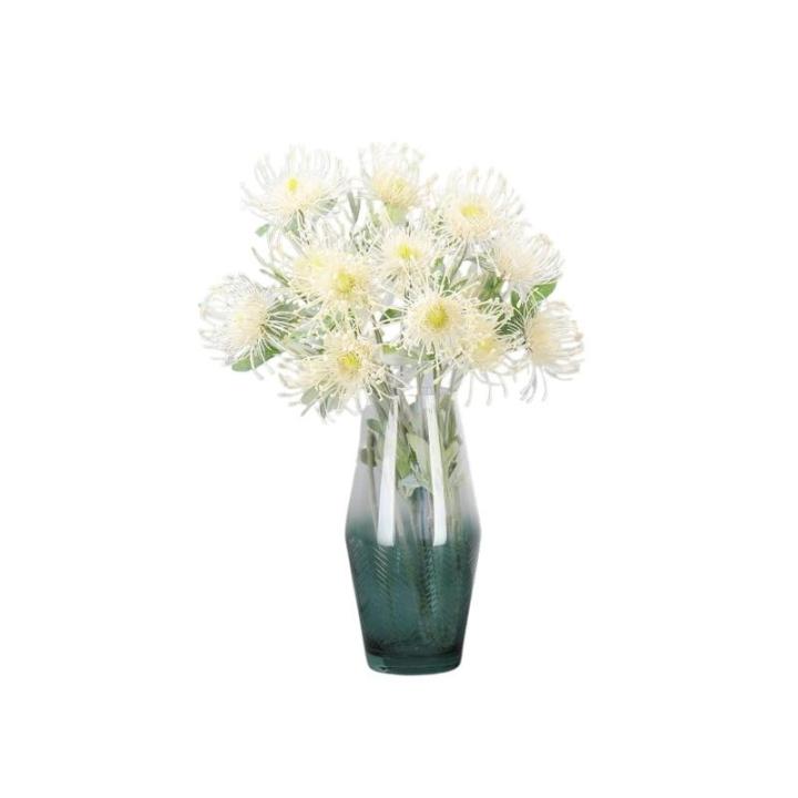 Kunstblumen Künstlicher Nadelkissenstrauß für den Innenbereich – Simulationsblumen aus Kunststoff mit Glasvase für Wohn- und Schlafzimmerdekoration für jeden Anlass