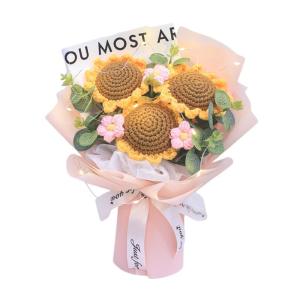 Led-gehaakte Boeket van kunstbloemen, handgemaakt gebreid kunstboeket voor Valentijnsdag, roze