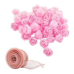 100 stuks kunstrozen en 1 stuk gaas, piepschuimcake, kunstbloemen, bruiloftsaccessoires, knutselbloemen, rozendecoratie