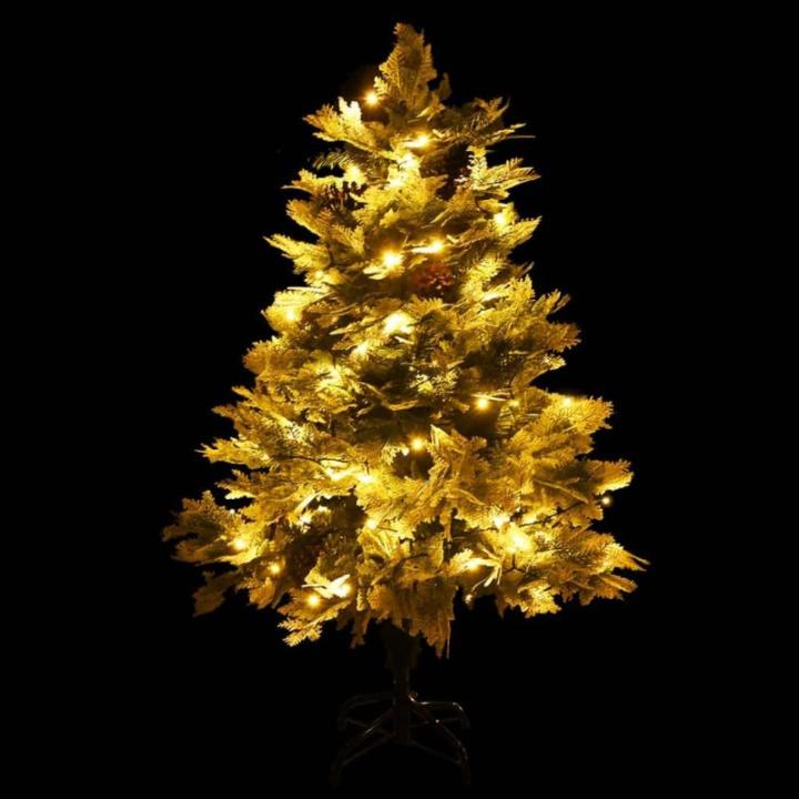 Künstlicher Weihnachtsbaum mit LED Beleuchtung Weihnachtsbaum mit Schnee mit Tannenzapfen Grün und Weiß PVC 120 x 65 cm