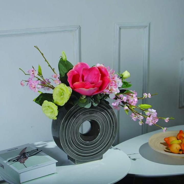 Kunstmatige Hortensia Bloemen Met Keramische Vaas, Gebruikt Voor Woonkamer Slaapkamer Kantoor Display Zijden Bloem Nep Bloemen