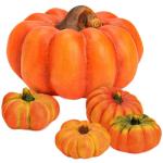 Pompoenset in fel oranje, herfstdecoratie, handgemaakte decoratieve pompoenen van klei voor binnen en buiten, weerbestendig en duurzaam, sierpompoenen, 3-delige set, perfecte Hallo