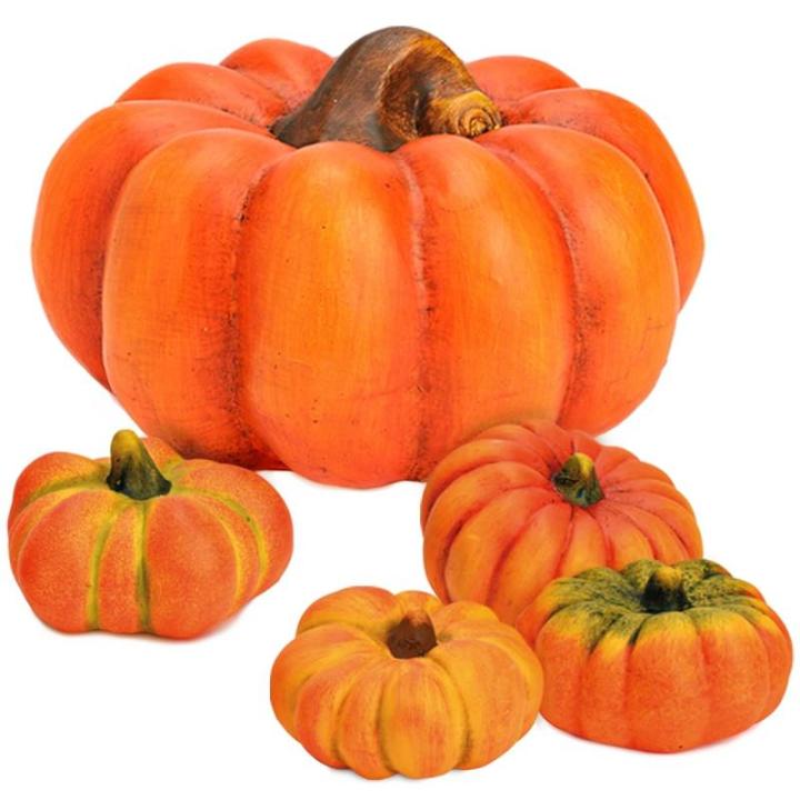 Pompoenset in fel oranje, herfstdecoratie, handgemaakte decoratieve pompoenen van klei voor binnen en buiten, weerbestendig en duurzaam, sierpompoenen, 3-delige set, perfecte Hallo