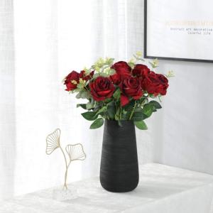 Kunstmatige Zijde Roos Bloem Enkele Stam Levensechte Nep Roos voor Bruiloft Boeket Bloemenarrangementen Huis Feest Bloemstuk Decoratie, 10 stuks (Gradiënt Donkerrood)