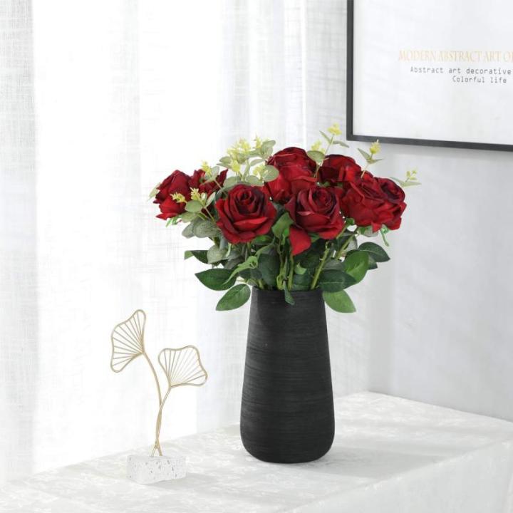 Kunstmatige Zijde Roos Bloem Enkele Stam Levensechte Nep Roos voor Bruiloft Boeket Bloemenarrangementen Huis Feest Bloemstuk Decoratie, 10 stuks (Gradiënt Donkerrood)
