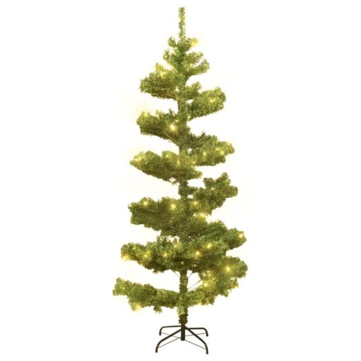 Spiraal-kerstboom met verlichting en standaard, groen, 150 cm, decoratieve boom, kunstboom met standaard, dennenboom, Kerstmis, kunstkerstboom voor kerstdecoratie