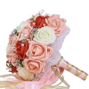 Hochzeitsbrautstrauß mit künstlichen Blumen, Hochzeitsstrauß, Hochzeitsbrautsimulation mit Rosen, Fotoshooting mit künstlichen Blumen
