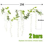 Kunstmatige blauweregen slinger, 2 x 2 m, hangende , witte kunstplanten, zijden bloemen, wijnstokken, wisteria voor bruiloft, tuin, feest, wanddecoratie